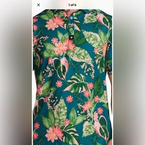 Bad Birdie Tropical Green and Pink Men's Polo